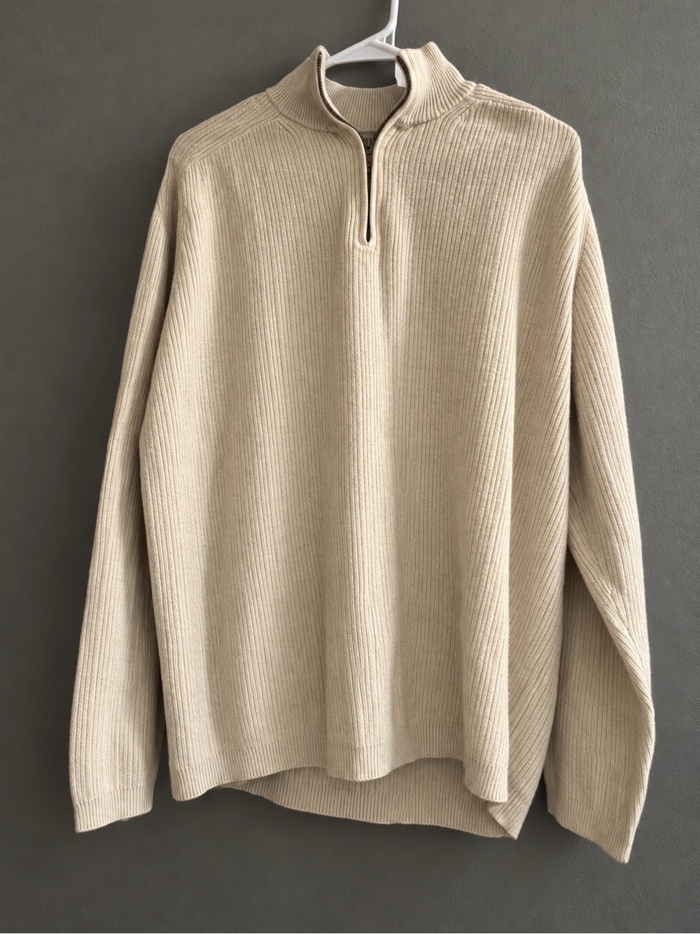 Men’s Cherokee Cream Ribbed Quarter-Zip Sweater Size Large